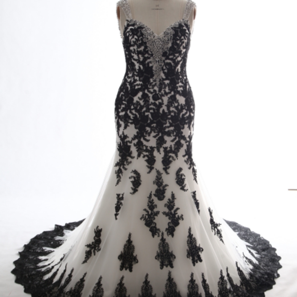 Black and white wedding gown